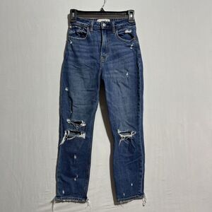 Abercrombie & Fitch Mom Jeans Women's 23 Blue Denim Distressed High‎ Rise Curve